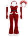 Roter 60er Weihnachts-Jumpsuit mit Samt und Schlag
