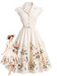 [Vorverkauf] Weißes 50er Kleid mit Blumen und Flügelärmeln