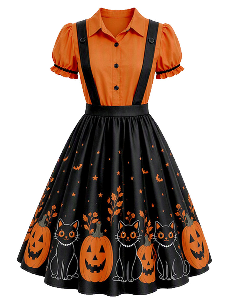 50er Halloween Swingkleid im Zweiteiler-Look mit Kürbis