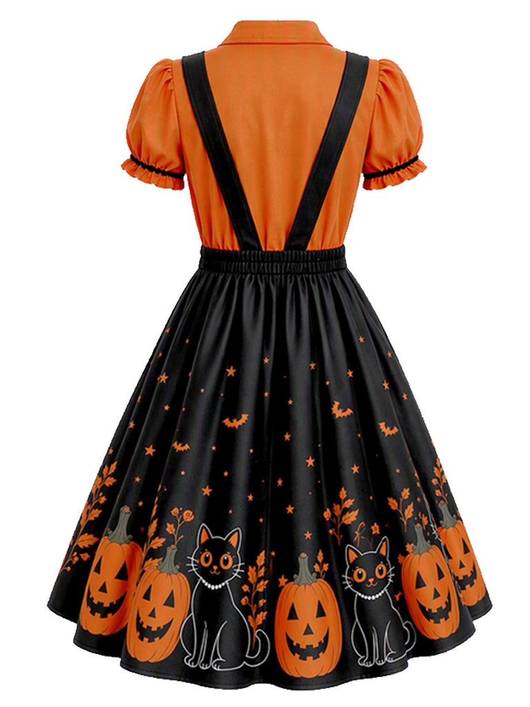 50er Halloween Swingkleid im Zweiteiler-Look mit Kürbis