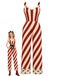 Roter 40er Weihnachts-Streifenjumpsuit mit Bindegürtel und Umschlägen