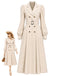 Beiger 40er zweireihiger Trenchcoat mit Puffärmeln