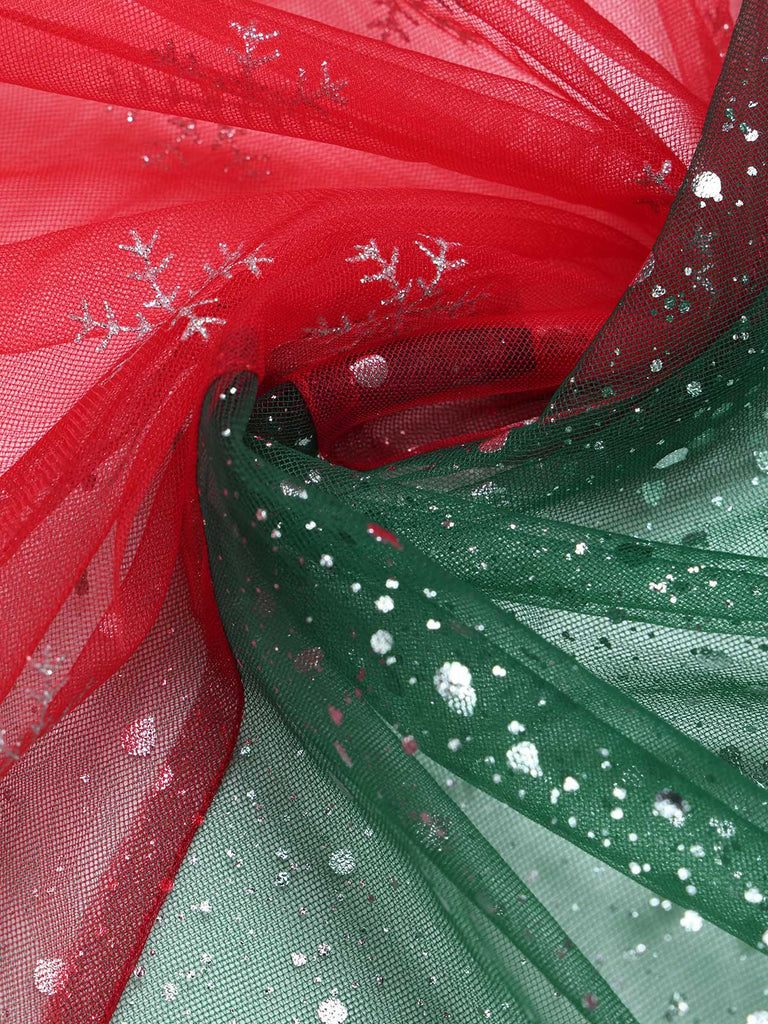 50er Weihnachts-Meshrock mit Glitzer-Schneeflocken und Vokuhila-Saum