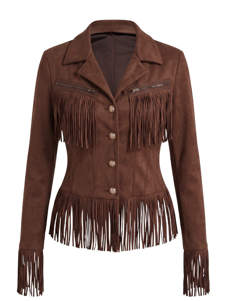 Braune 70er Western-Jacke mit Fransen und Wildlederoptik