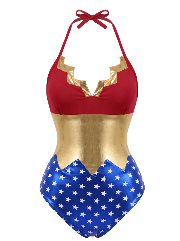 60er Wonder-Woman-inspirierter Bodysuit mit Neckholder