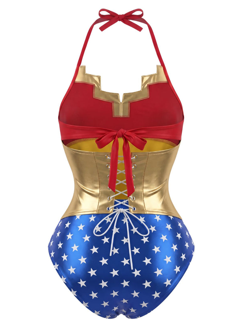 60er Wonder-Woman-inspirierter Bodysuit mit Neckholder