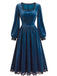 70er Samtkleid mit eckigem Ausschnitt, Spitzenbesatz und Langarm
