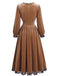 70er Samtkleid mit eckigem Ausschnitt, Spitzenbesatz und Langarm