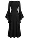Schwarzes 70er Gothic Maxikleid mit Herzausschnitt und Glockenärmeln
