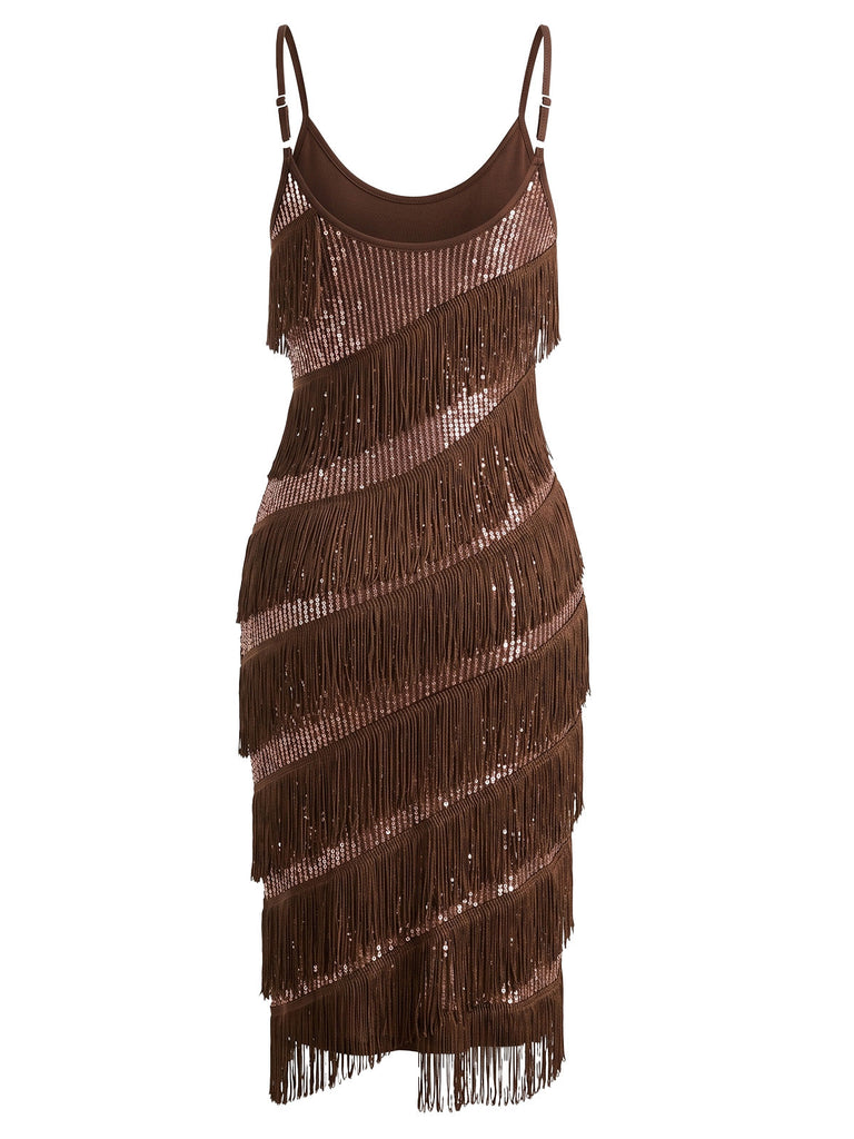 20er Cocktailkleid mit Pailletten, Fransen und Spaghettiträgern