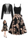Goldenes 50er Kleid mit Palmen-Print und Bolero