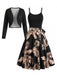 Goldenes 50er Kleid mit Palmen-Print und Bolero