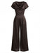 Brauner 50er Satin-Jumpsuit mit Wasserfallausschnitt und weitem Bein