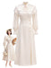Beige 70er Kleid mit Cape-Effekt und Ballonärmeln