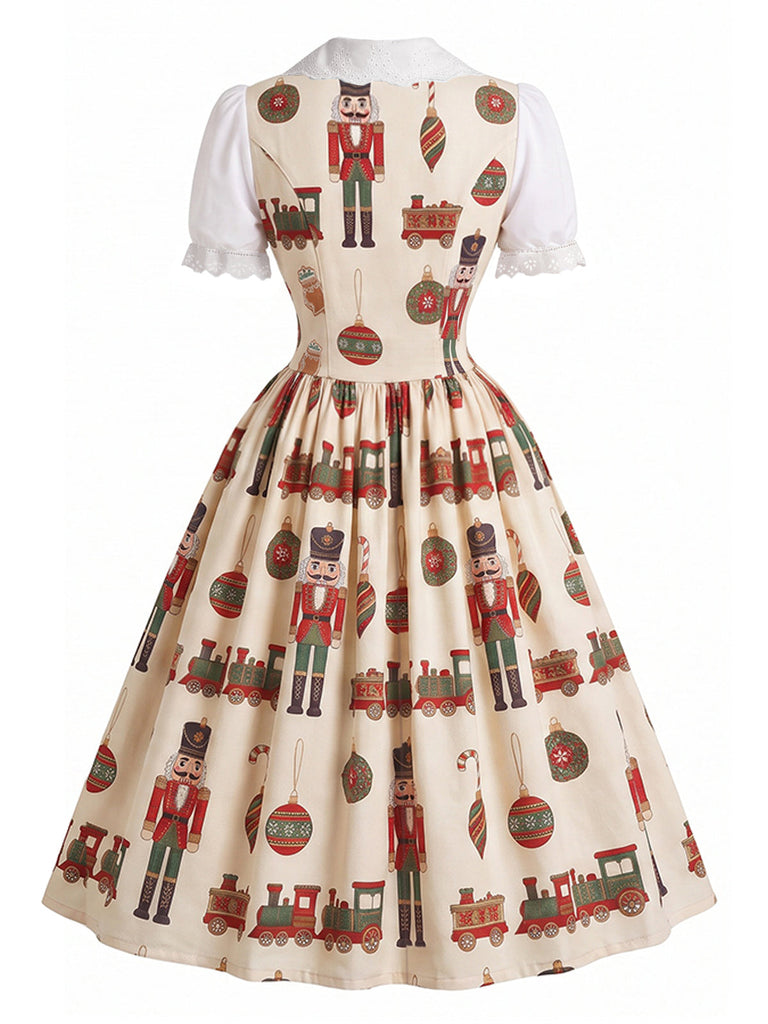 50er Weihnachts-Swingkleid mit Nussknackerprint und Wellenkragen