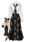 [Vorverkauf] Schwarzes 30er Halloween-Kleid mit Spinnennetz und Hexenschloss