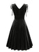 60er Samtkleid mit V-Ausschnitt und Schleifenträgern