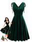 60er Samtkleid mit V-Ausschnitt und Schleifenträgern