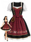 50er Oktoberfest-Dirndlset mit Puffärmeln und Blumen-Karo-Schürze