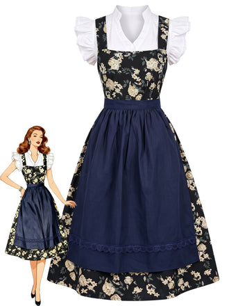 50er Oktoberfest-Dirndlset aus Rüschen-Croptop, Blumenkleid, Schürze