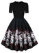 40er Kleid mit Schmetterlings-Print und Puffärmeln