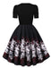 40er Kleid mit Schmetterlings-Print und Puffärmeln