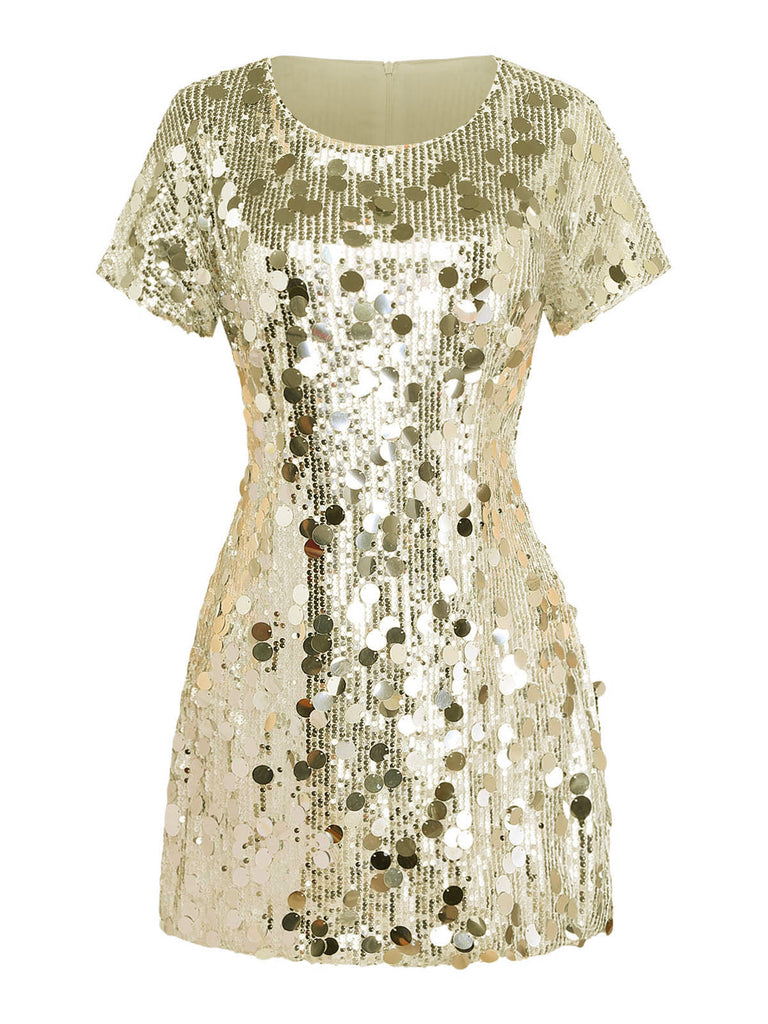 60er Disco-Paillettenkleid mit Rundhalsausschnitt