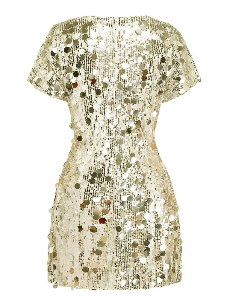 60er Disco-Paillettenkleid mit Rundhalsausschnitt