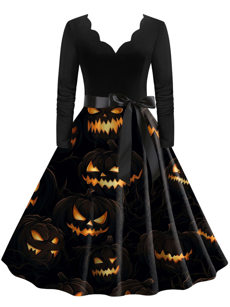 40er Halloween Swingkleid mit Kürbis und Blütenkragen