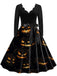 40er Halloween Swingkleid mit Kürbis und Blütenkragen