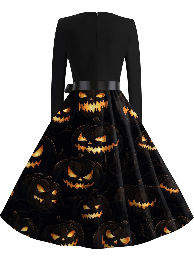 40er Halloween Swingkleid mit Kürbis und Blütenkragen