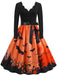 40er Halloween Swingkleid mit Kürbis und Blütenkragen