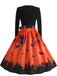 40er Halloween Swingkleid mit Kürbis und Blütenkragen