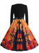 40er Halloween Swingkleid mit Kürbis und Blütenkragen