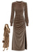 70er Langarm-Samtkleid mit Raffung und Schlitz