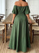 [Übergröße] Dunkelgrünes 50er Carmenkleid mit Blütenapplikationen