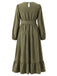 [Übergröße] Olivgrünes 50er Midikleid mit Ballonärmeln und Bindegürtel