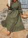 [Übergröße] Olivgrünes 50er Midikleid mit Ballonärmeln und Bindegürtel