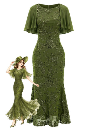 Grünes 20er Meerjungfrauenkleid mit floraler Paillettenstickerei