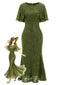 Grünes 20er Meerjungfrauenkleid mit floraler Paillettenstickerei