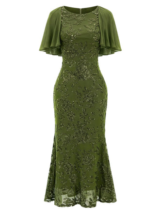 Grünes 20er Meerjungfrauenkleid mit floraler Paillettenstickerei