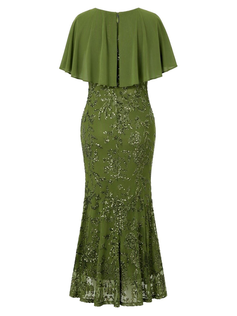 Grünes 20er Meerjungfrauenkleid mit floraler Paillettenstickerei