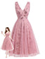 Rosa 50er Tüllkleid mit floraler Paillettenstickerei