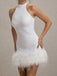 60er Pailletten-Minikleid mit Neckholder und Federsaum