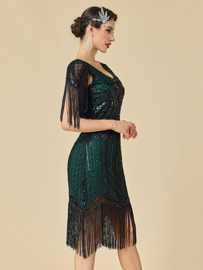 20er Gatsby-Flapperkleid mit Pailletten und Fransen