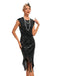 20er Gatsby-Kleid mit Pailletten, Fransen und Kappenärmeln