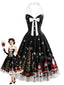 [Vorverkauf] Schwarzes 50er Weihnachts-Swingkleid mit Neckholder und Schleife