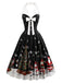 Schwarzes 50er Weihnachts-Swingkleid mit Neckholder und Schleife
