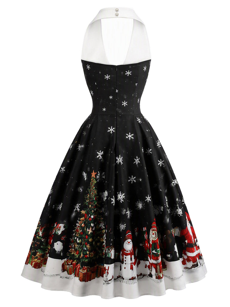 Schwarzes 50er Weihnachts-Swingkleid mit Neckholder und Schleife