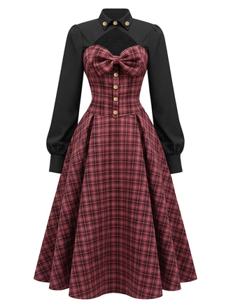 50er Karokleid im Zweiteiler-Look mit Ballonärmeln und Cut-Out